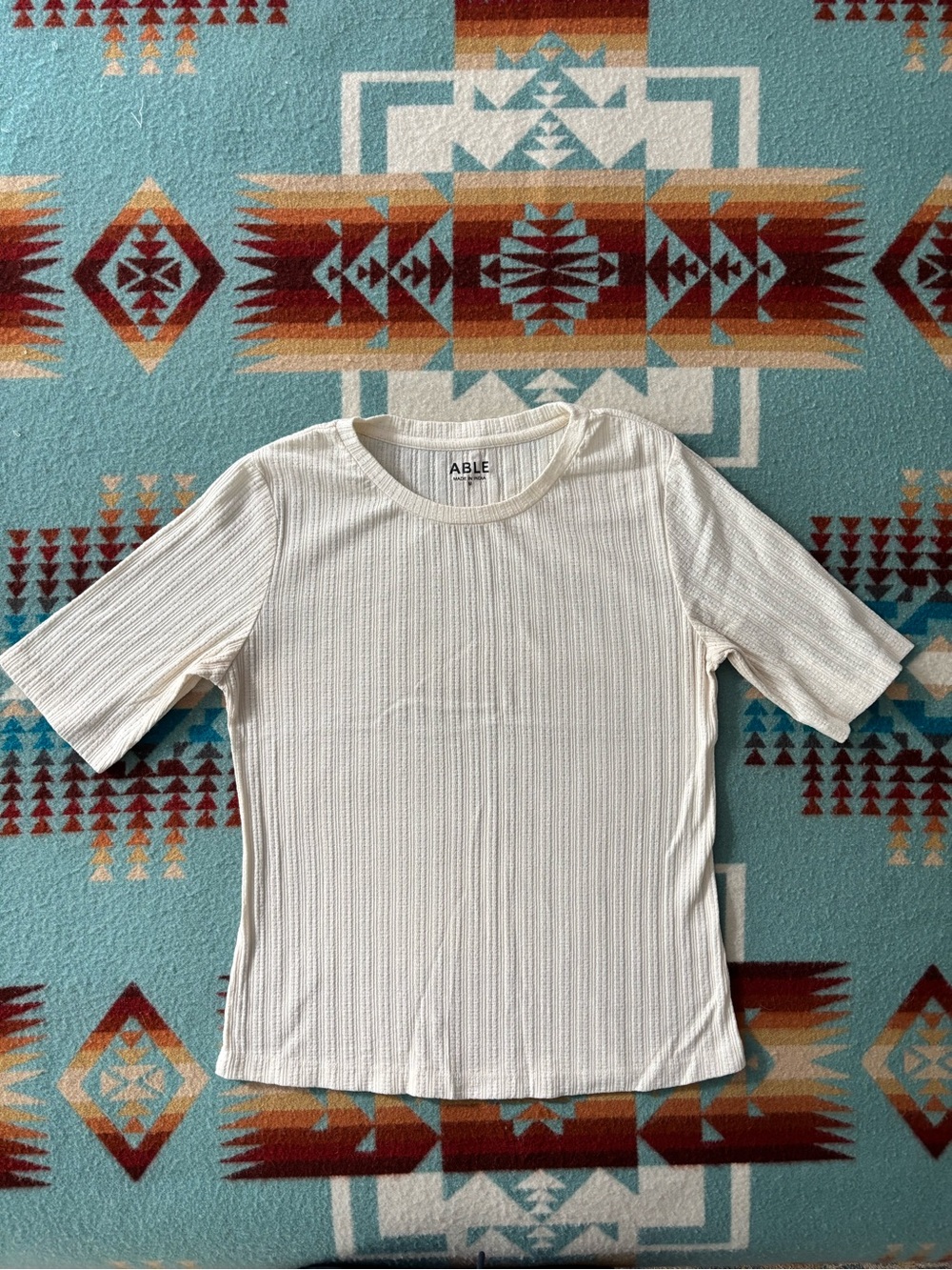 Able Pointelle Tee, Cream, Size M